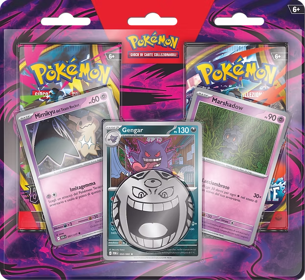 Pokémon GCC – Blister 2 Buste + Gengar, Mimikyu del Team Rocket & Marshadow – ITA