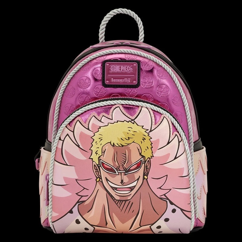 Loungefly One Piece Doflamingo Mini Backpack - vista frontale su sfondo nero